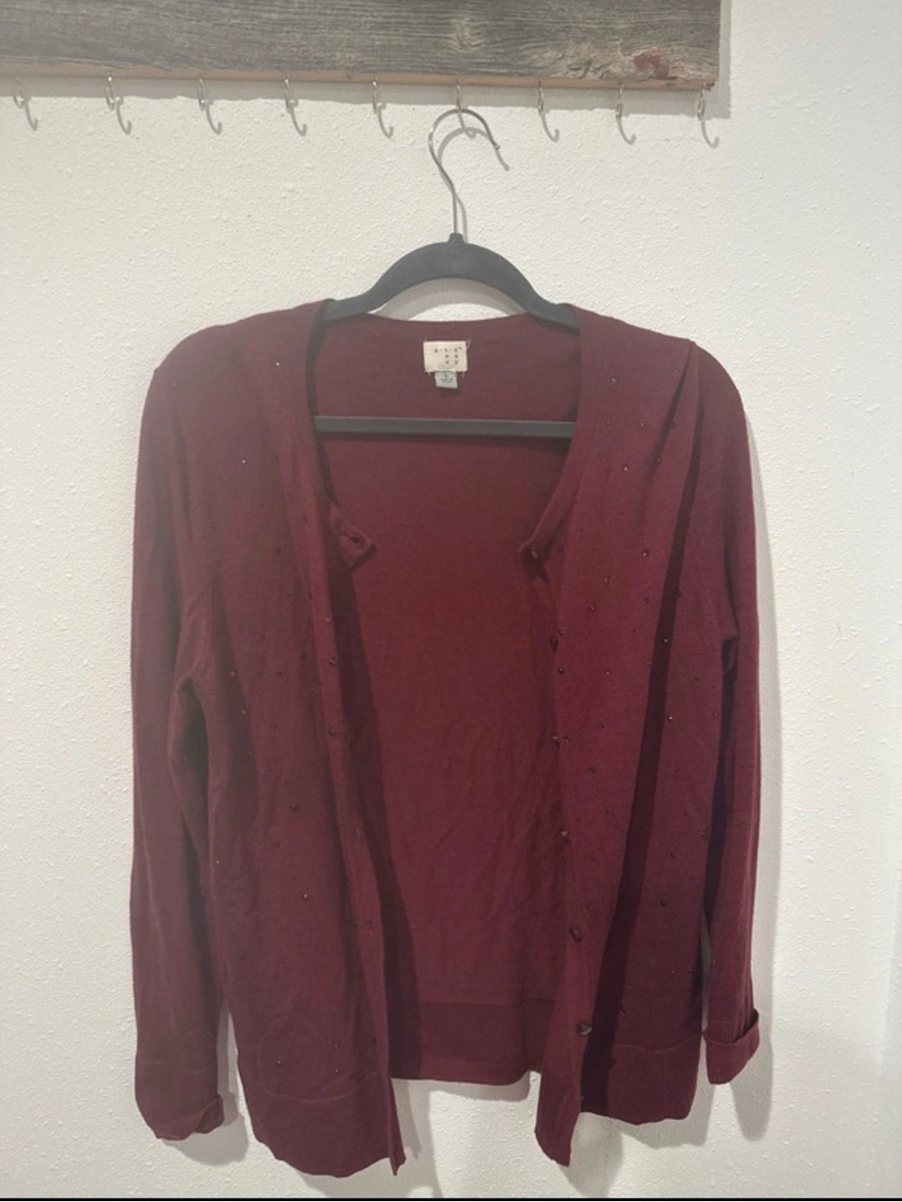 a new day Burgundy Beaded Button-Front Cardigan